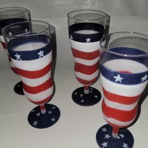 4 Piece Hand painted American Flag Glasses